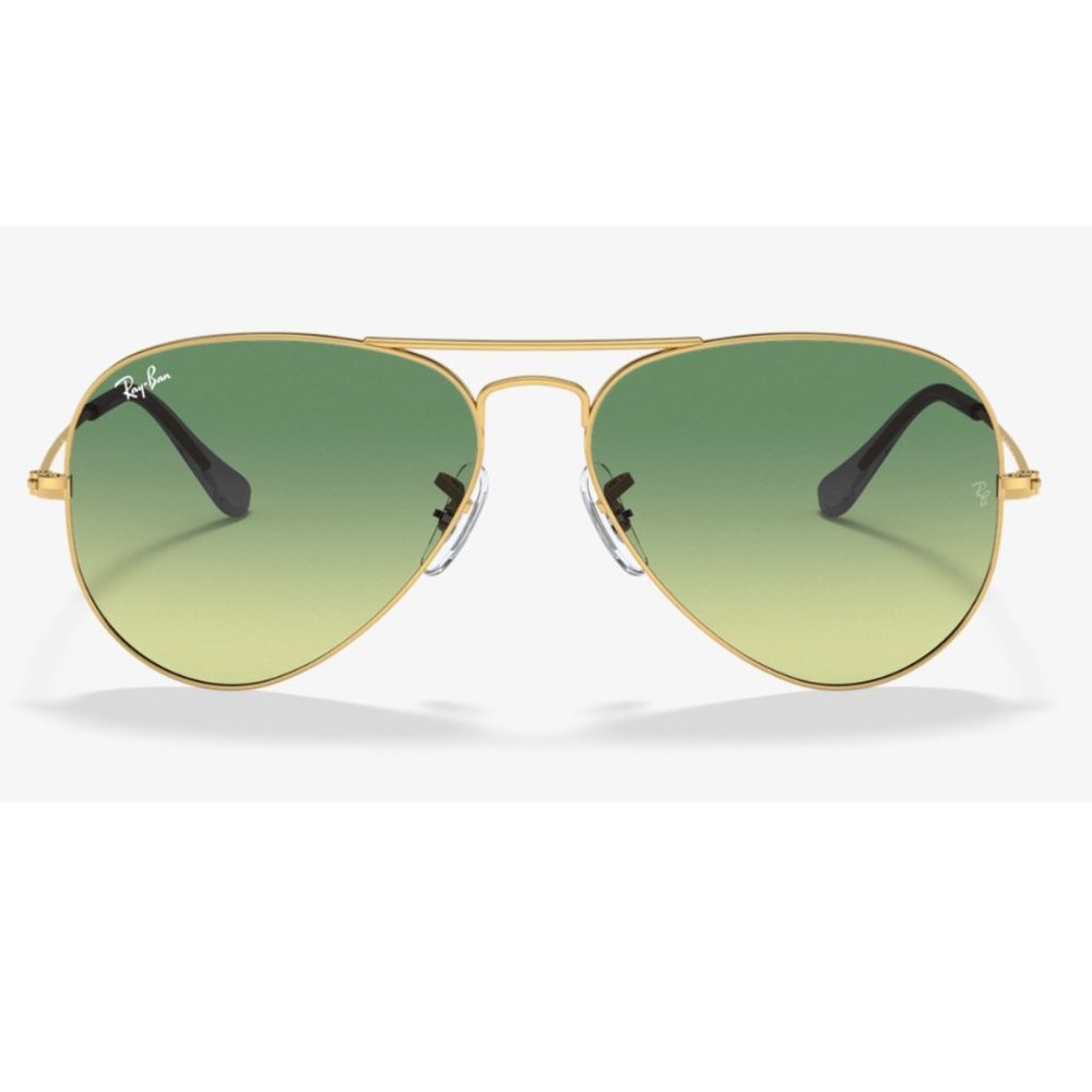 New RAY-BAN Large Metal Aviator Sunglasses Gold Frame Light Green Gradient Lens - Picture 6 of 11